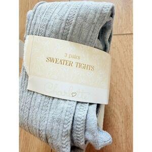 Charlotte 3 Pack Girls Sweater Tights M/L Grey Cream Black Ribbed Nordstrom NEW